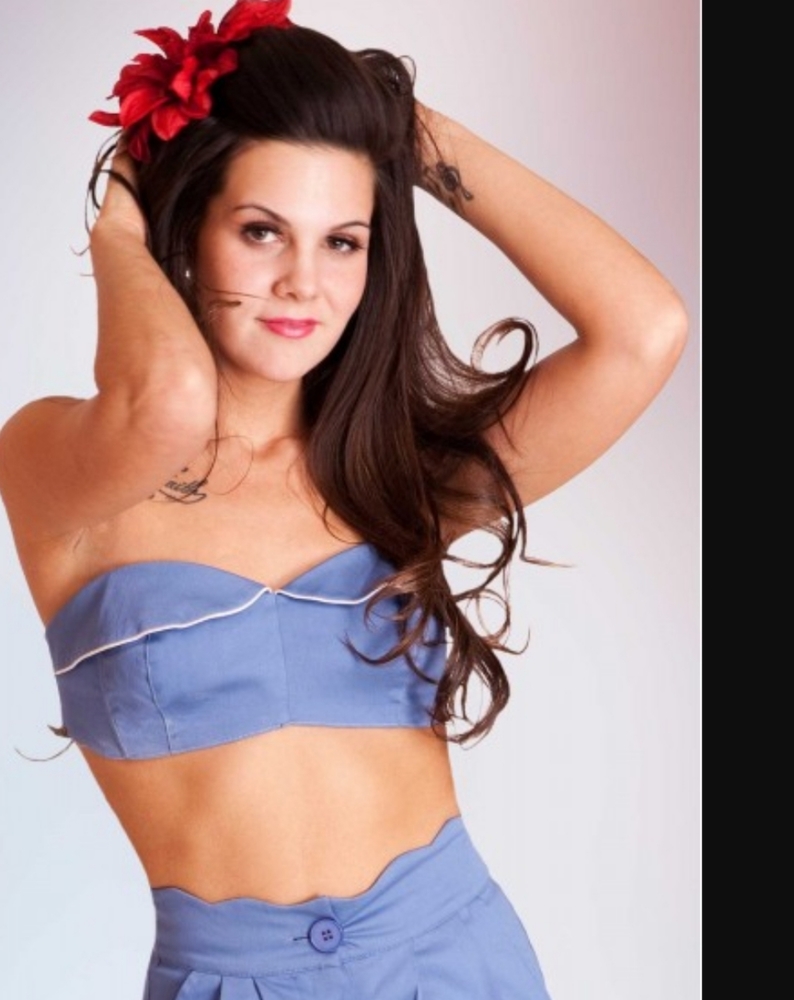 Tatyana Blue 1940's RockABilly Summer Bra Style Top Side Boning Hook Eye Closure